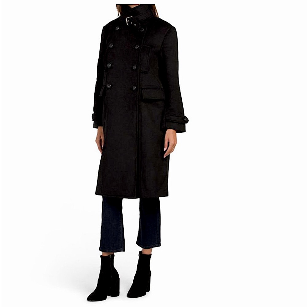 NWT REBECCA MINKOFF Black Wool Blend Double Breasted Coat